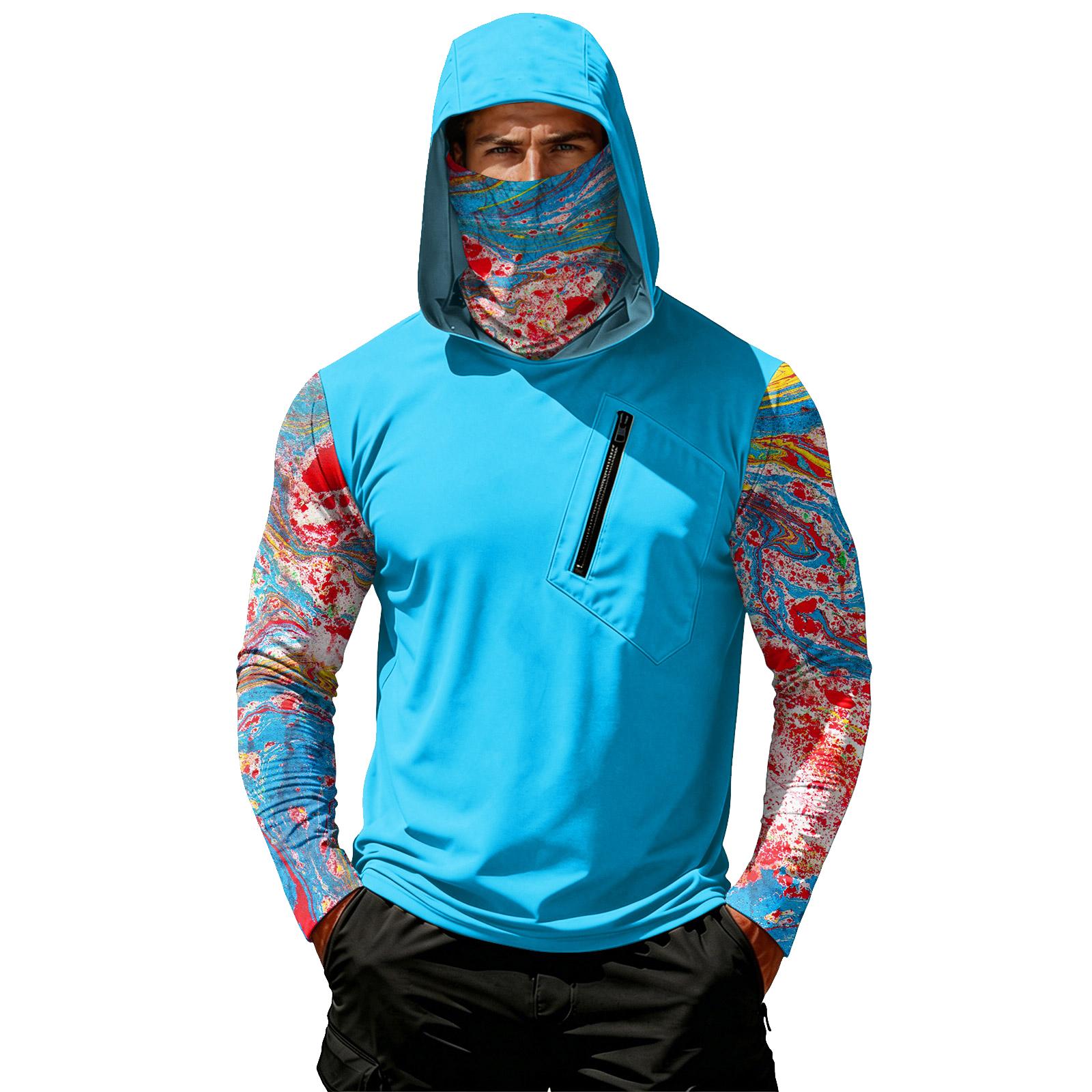 

Men’s Hooded Long Sleeve Shirt with Printed Sleeves and Chest Zipper Pocket for Outdoor Activities XXL киноварь