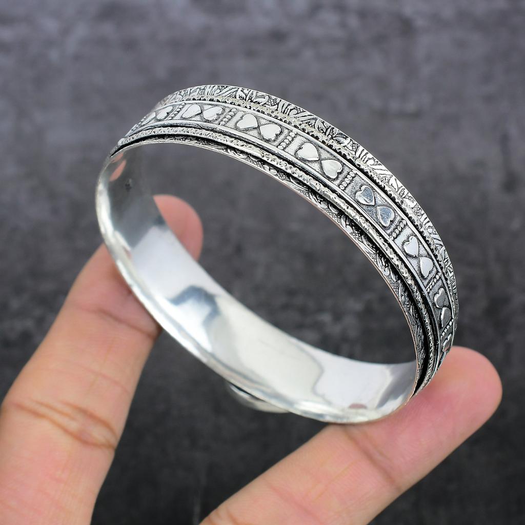 Natural Labradorite Gemstone 925 Sterling Silver Cuff Bangle Adjustable V3W87