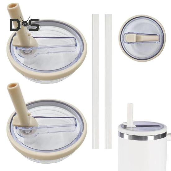 2 Pcs 40 Oz Tumbler Straw Lid with 2 Straws Leak-proof Reusable Replacement Lids Odor-free Dustproof Straw Lid for Stanley Tumbler
