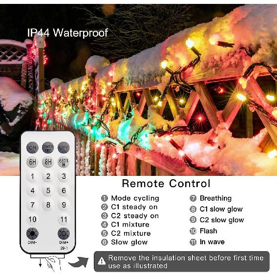 LYHOPE Christmas Lights, 98.4ft 300 LED Christmas Fairy Lights, Warm White & Multi Color Changing String Lights, with Remote 11 Modes 30V Xmas Tree