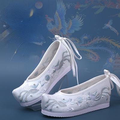 Pantofi Hanfu cu margele de primăvară și toamnă, pantofi brodați antici de damă, pantofi cu tocuri înclinate, pantofi cu cap înalt și cu cap ridicat