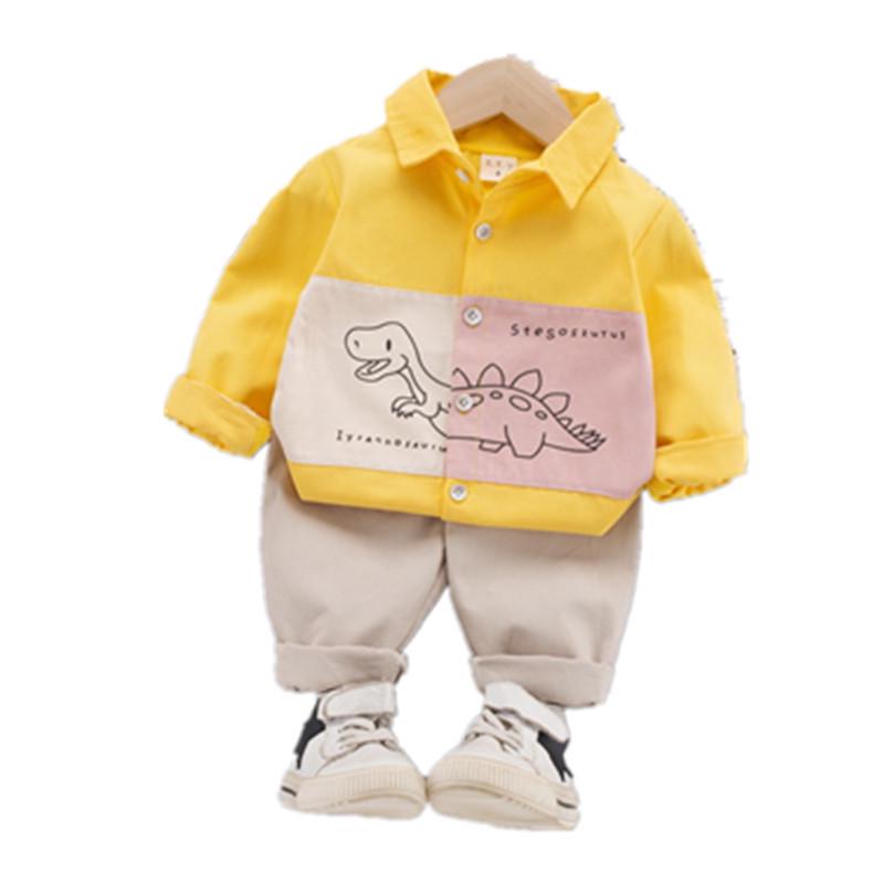 Korean-Style Autumn Dinosaur Shirt Set for Boys (Ages 0-4), Two-Piece Children's Outfit