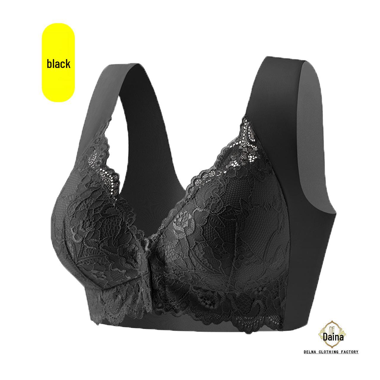 Plus Size Lace Push-up Wire-Free Front Closure Bra for Women M чёрный