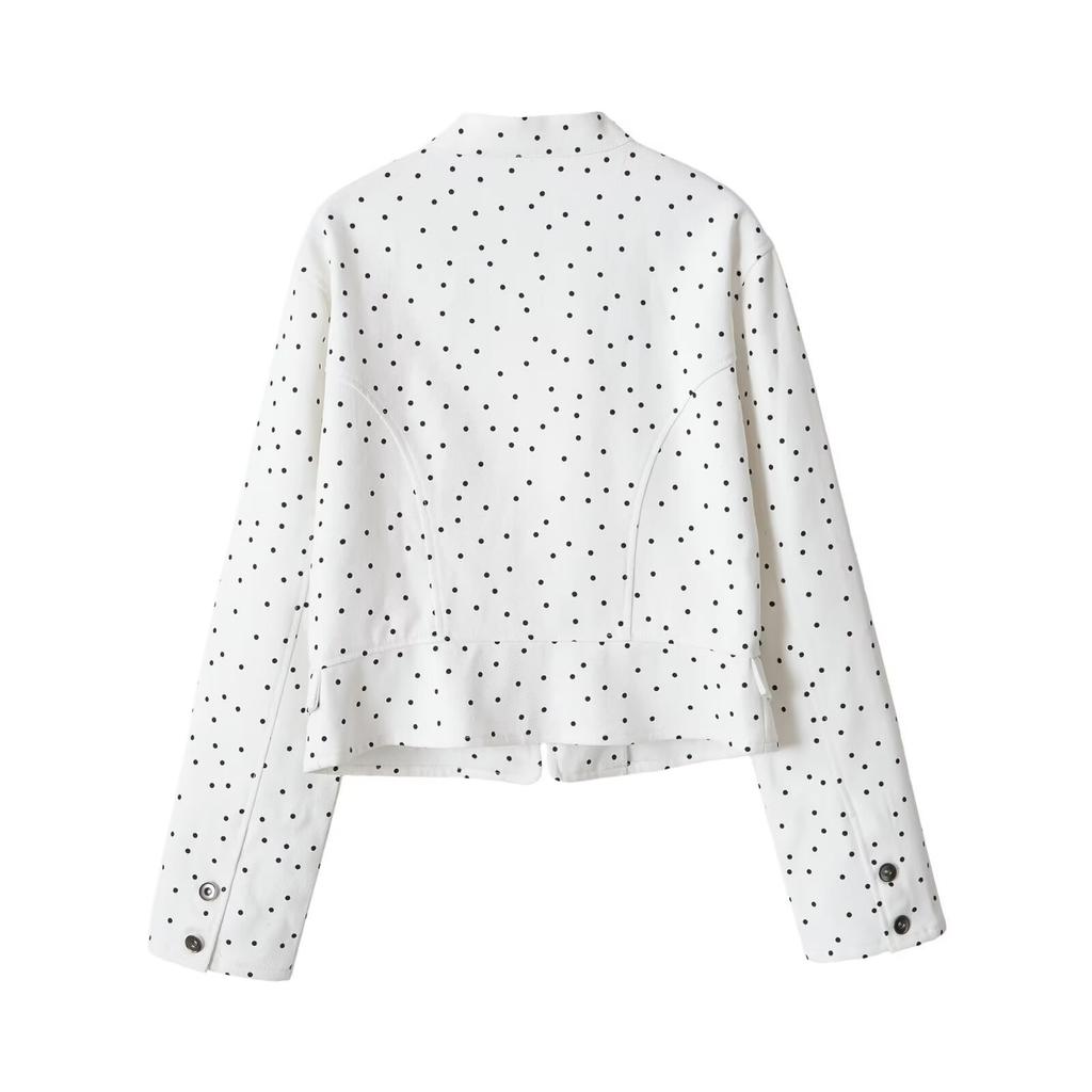 2026 Summer New European and American Cross-border Women's Street Fashion Long Sleeve Crew Neck Polka Dot Waist Waist Jacket w08 0520