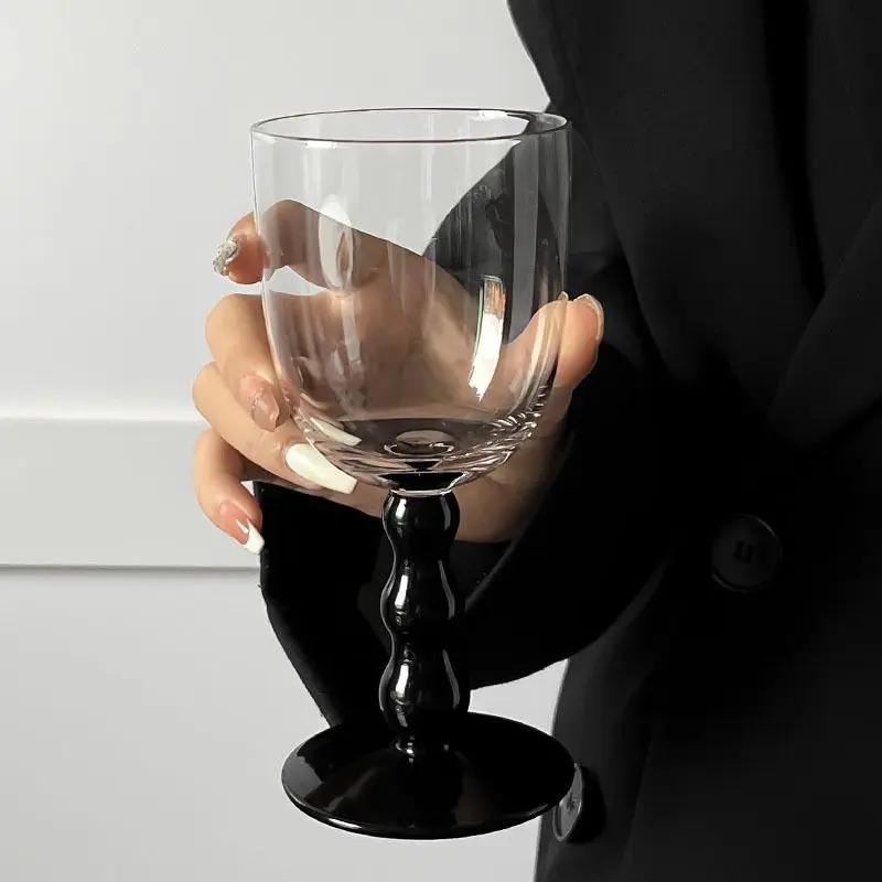 

Бокал на высокой ножке с тройным бисером, креативные бокалы из витражного стекла, контрастные винные бокалы, простые домашние чашки для напитков, персонализированные подарки 310ml чёрный