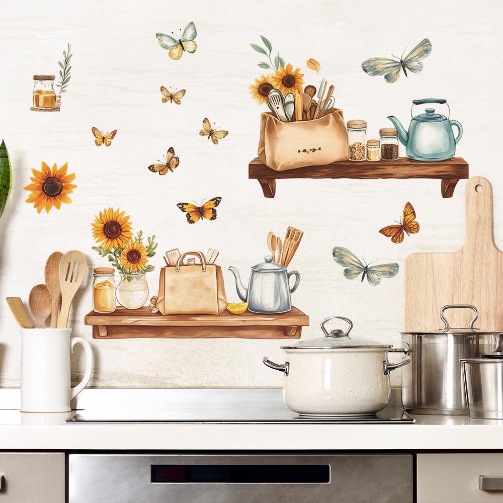 Creative Kitchen Utensils Floral Butterfly Wall Sticker Self-Adhesive Removable for Bedroom Living Room Closet Dorm Home Decor Art