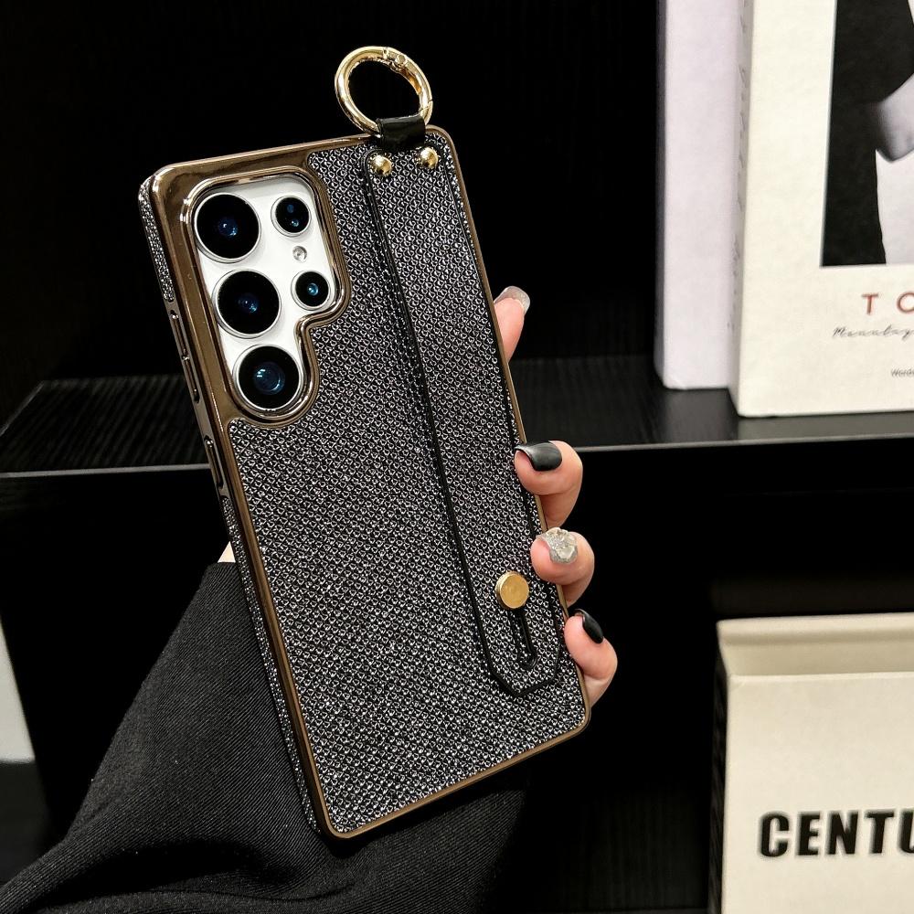 Plating Bling Glitter Wrist Strap Holder Case For Samsung S25 Ultra S24 FE S23 S22 Plus Soft Silicone Bumper Protection Cover