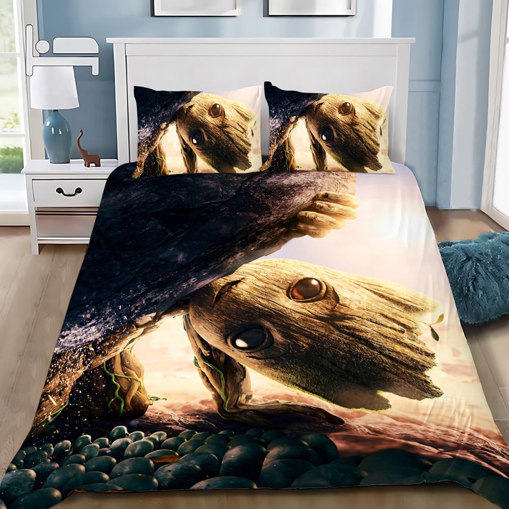 Cute Groot Duvet Cover Pillowcase 2/3pcs Bedding Set Adult Boy Girl Bedroom Decoration Children Gift Single Double Large Size