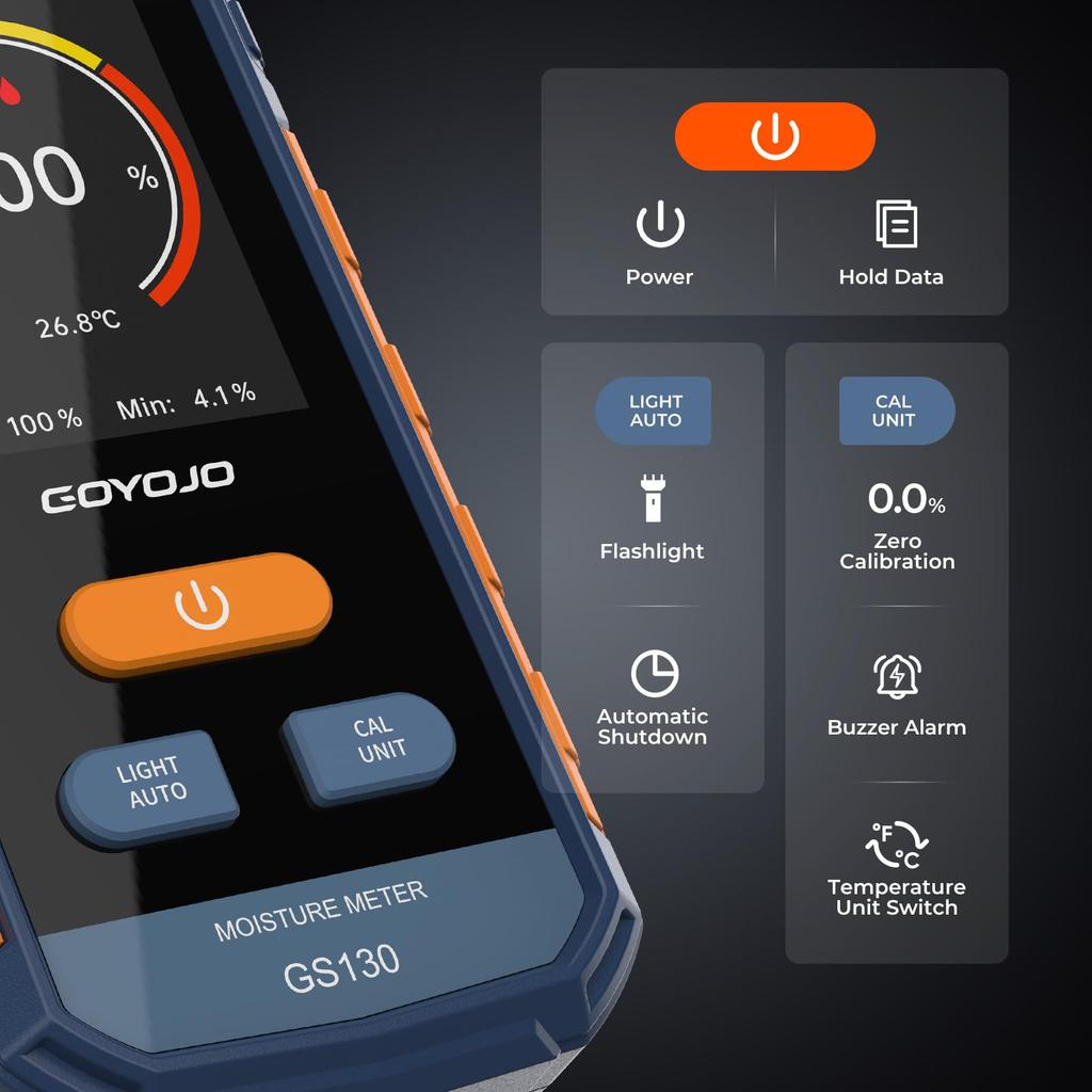 Digital Wood Moisture Meter Non-contact Spherical Timber Damp Detector LCD Screen Hygrometer Alarm Humidity Tester 5-40mm Depth