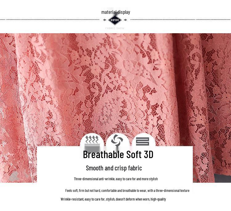 Autumn Lace Slim Fit Solid Color Long-Sleeve Plus Size Dress for Women