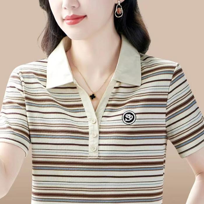 Mamas Kurzarm-T-Shirt Im Sommer Neues Lässiges Oberteil Mode für Frauen mittleren Alters Altersreduzierend Schlankmachendes Basic-Shirt für Frauen