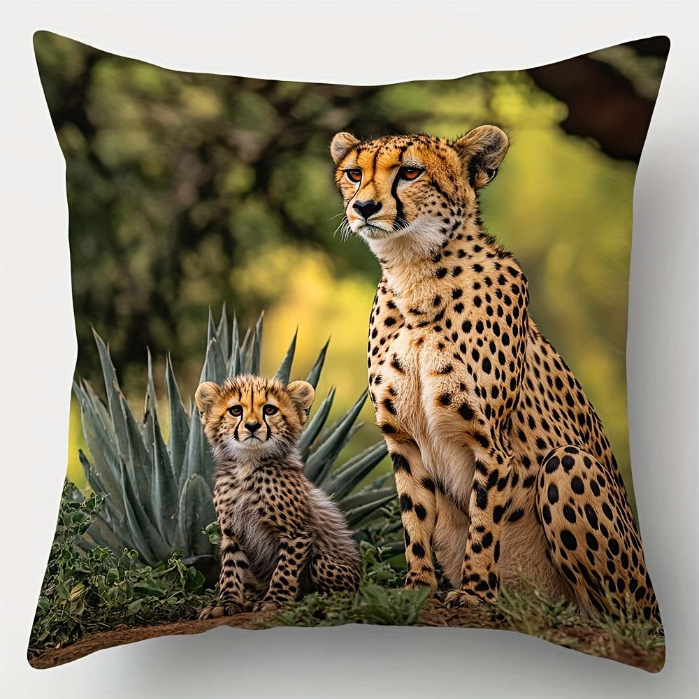 4-Piece 2D Printed Pillowcase Set – African Safari Theme with Cheetahs, Giraffes, Rhinos & Lions