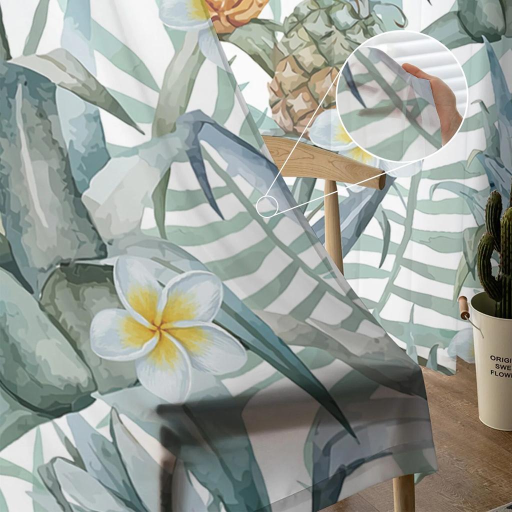 Pineapple Frangipani Tulle Curtains Living Room Kitchen Chiffon Curtain Bedroom Balcony Sheer Curtain Fashion Home Decor