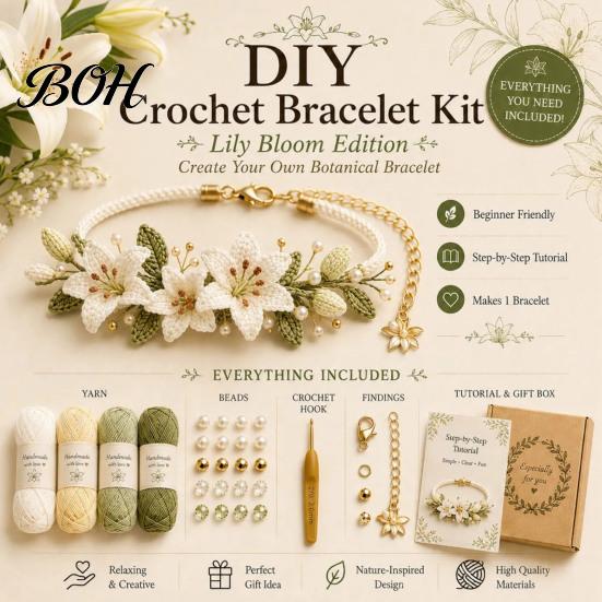 DIY Handmade Jewelry Making Supplies Crochet Bracelet Kit, Flower Craft Set with Beads, Creative Hobbies for Relaxation Floral Kit Beginners,
