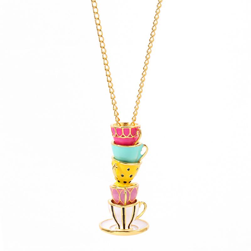 Enamel Tea Cups Jewelry Necklace on the Neck Temperament Long Pendants and Necklaces Turkish Copper Mug Costume Decoration Women