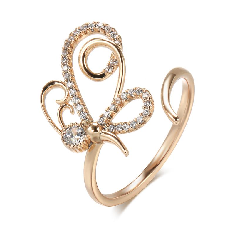 Новые кольца из розового золота Модная бижутерия Микровставка воском Натуральный циркон Необычное кольцо-бабочка Ювелирные изделия resizable