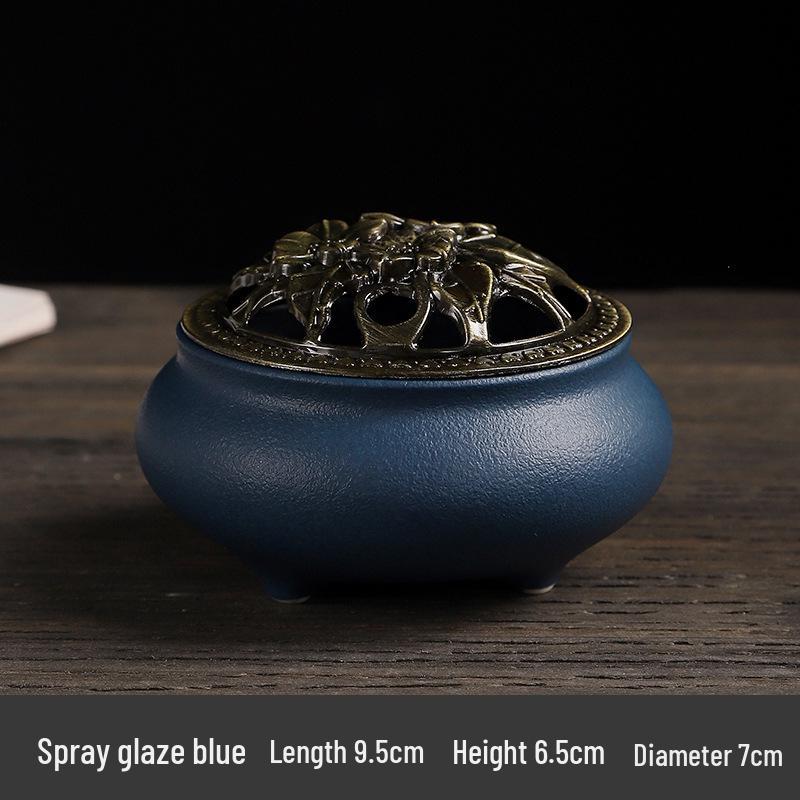Celadon Ceramic Incense Burner - Antique Style, Small Size, Ice Crack Kiln, Sandalwood Incense Holder.