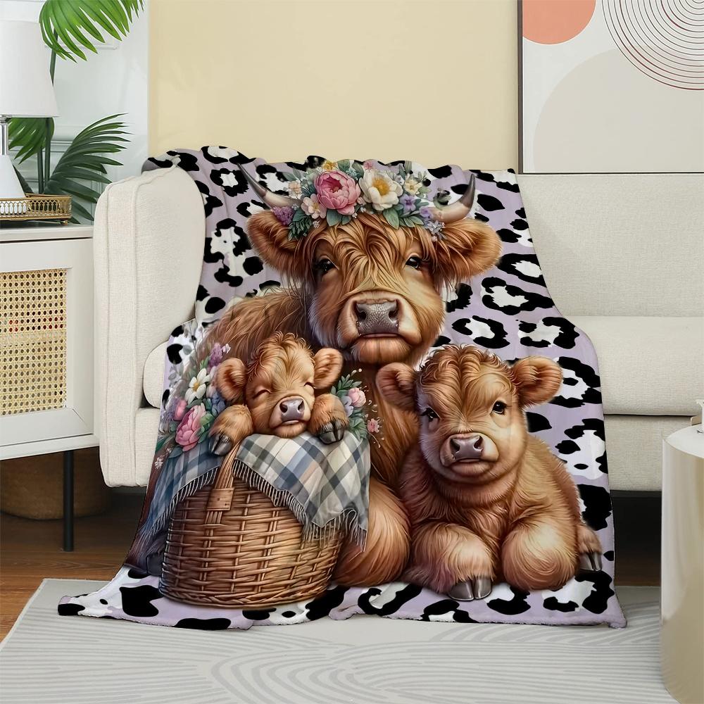 1PC Cute Highland Cow Blanket Funny Cow Pattern For Boys Girls Anniversary Birthday Gifts Festival Gifts Blankets All Season Use