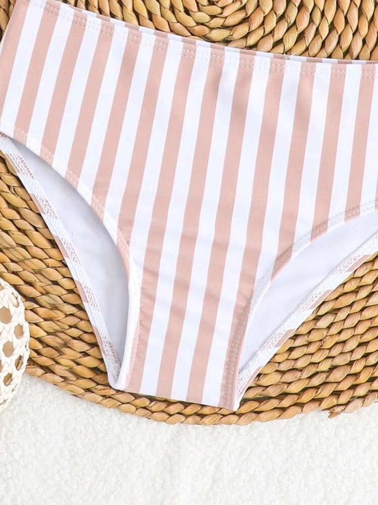 Jentedress To Delt Badedraktsett Tankini Topp med Justerbare Skulderstropper og Høy Midje Underdel Stripete Mønster Badetøy for Barn