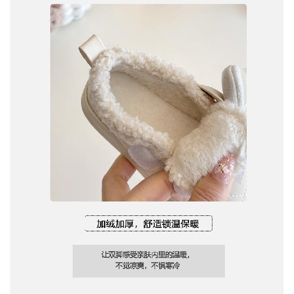 Children's Cotton Shoes Winter New Style Girls' Fleece-Lined Warm Baby Shoes Little Girls' Bowknot Princess Cotton Boots Trendy