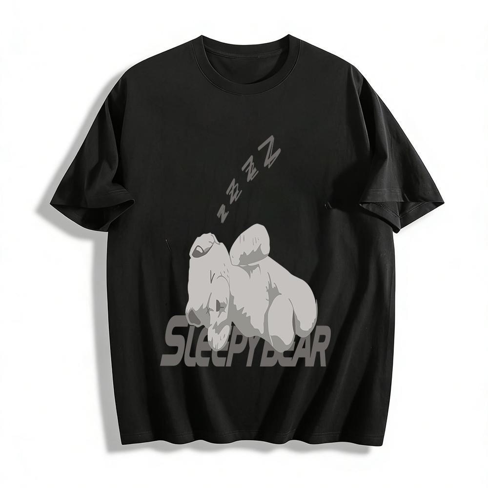 

Sleepy Bear Print Casual T-Shirt Unisex Loose Breathable Top For Daily Home Wear And Outgoing Pure cotton T-shirt XXS