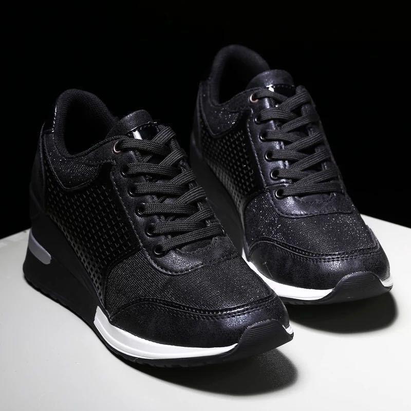 Wish women's shoes summer new large size lace-up leopard print heel casual sports shoes