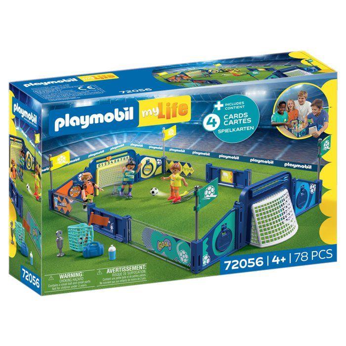 PLAYMOBIL 72056 Stade de football et défis, My Life Sport & action, avec mécanisme de tir et 2 buts pour jouer, 78 pieces, des 4 ans