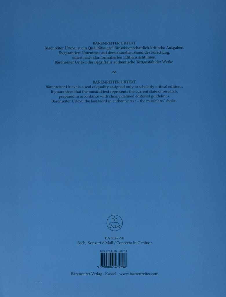 Johann Sebastian Bach: Konzert für Violine und Oboe in c-Moll, BWV1060 (Oboe, Violine, Klavier) Bärenreiter Verlag