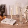 2Pcs Clear Straight Tube Glass Taper Candle Holders Windproof Structure Stable Flame For Garden Patios Event Home Decors