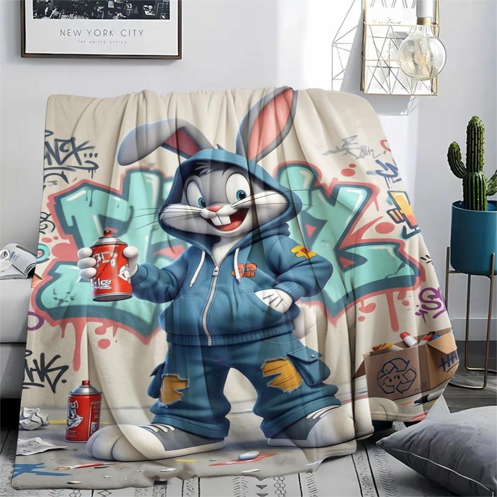 1PC Bugs Bunny Print Flannel Blanket, High quality Comfortable for All Seasons, Home Decor, Warmth and Comfort, Perfect for Christmas Gifts