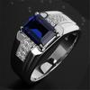 Sapphire Blue Zircon Men's Rectangular Diamond Ring: Stylish Business Trend