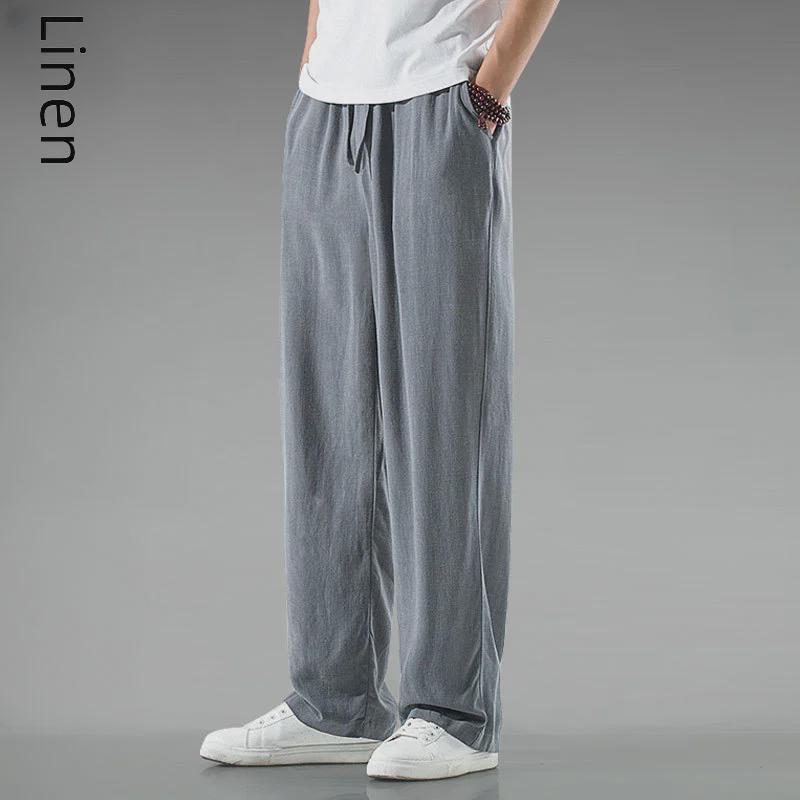 Men's Summer Thin Cotton Linen Wide-Leg Pants - Chinese Retro Style