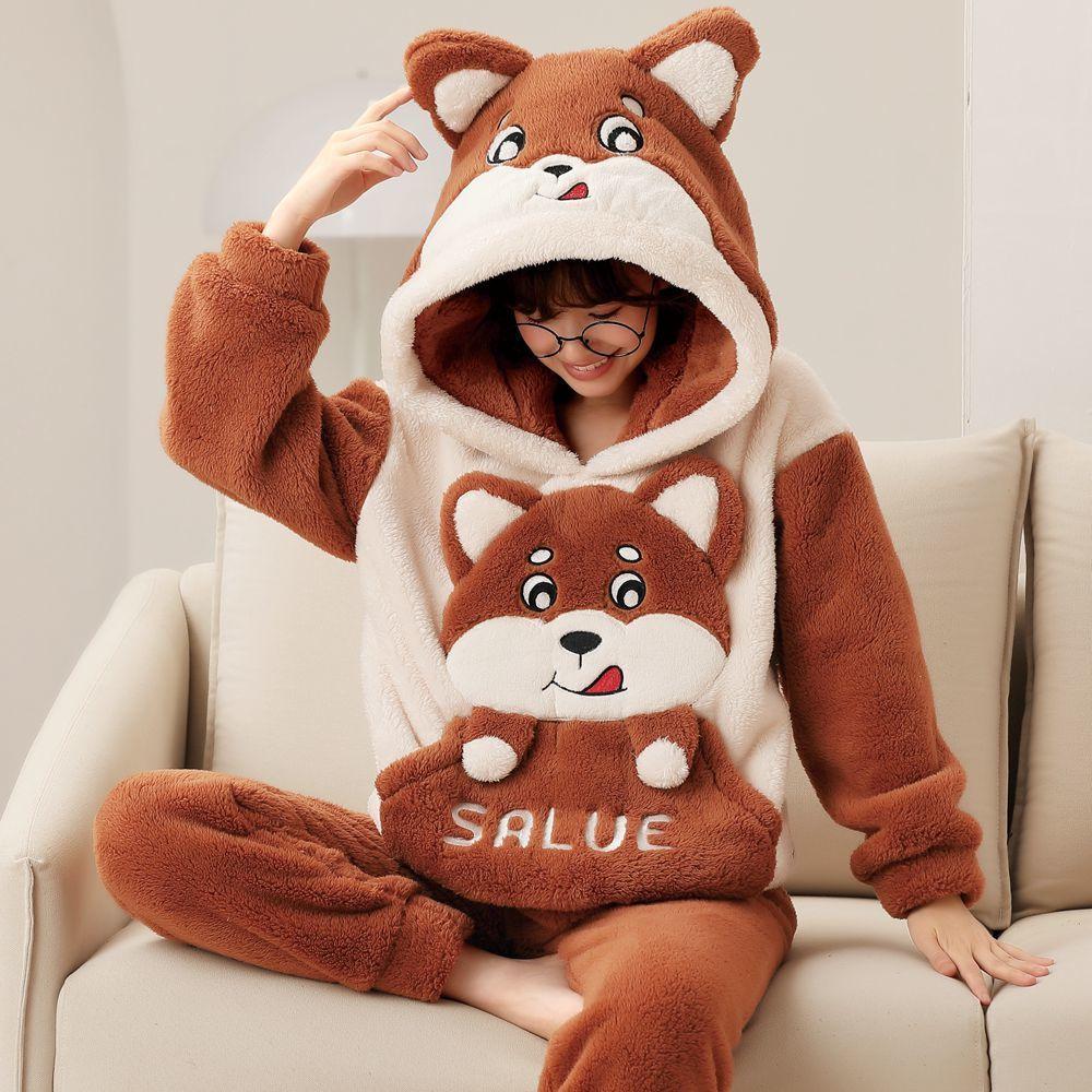 Pižamos Komplektas Storas Žieminis Flanelinis Namų Drabužis Moterims Šiltas Miego Drabužis Kelnės Poroms Namų Drabužiai Kelnių Kostiumas