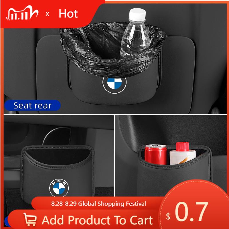 Car Sticker 2025 Hot Car Door Storage Box PU Leather Auto Seat Back Hanging Trash Can Bin Accessories For BMW E46 E90 E60 F30 F1