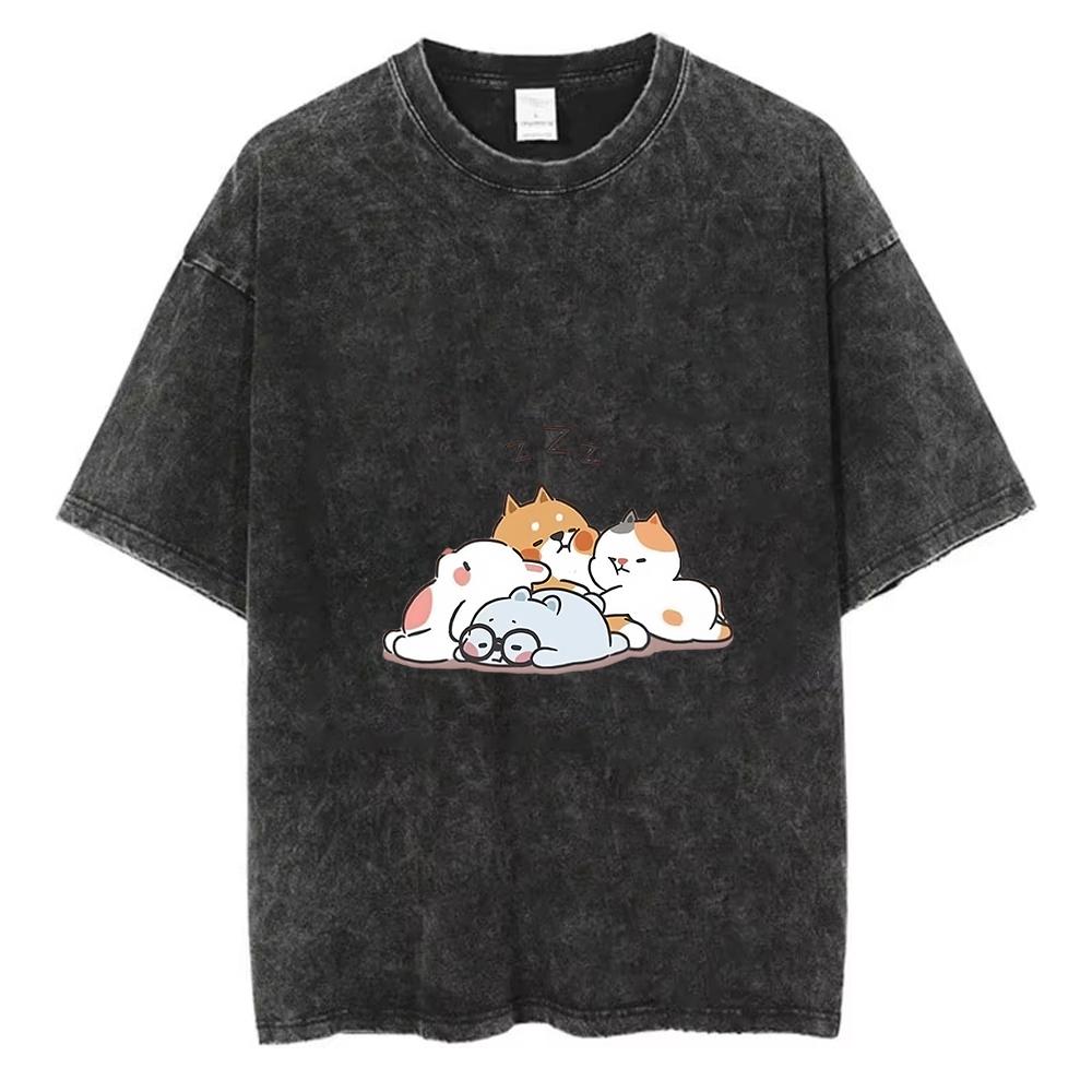 

Vintage Acid Wash Graphic TShirt for Men Women Cute Napping Cats Print Casual Loose Short Sleeve Daily Street Fashion Tops S