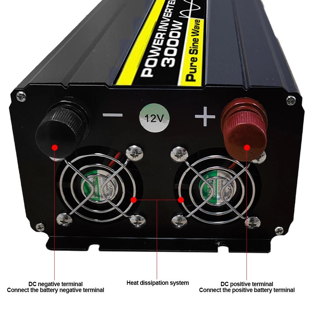 Peak 3000W Pure Sine Wave Inverter 12V 220V Power Converter Adaptor 12V ~ 220V 3000W Home Solar Inverter Power For Truck Outdoor