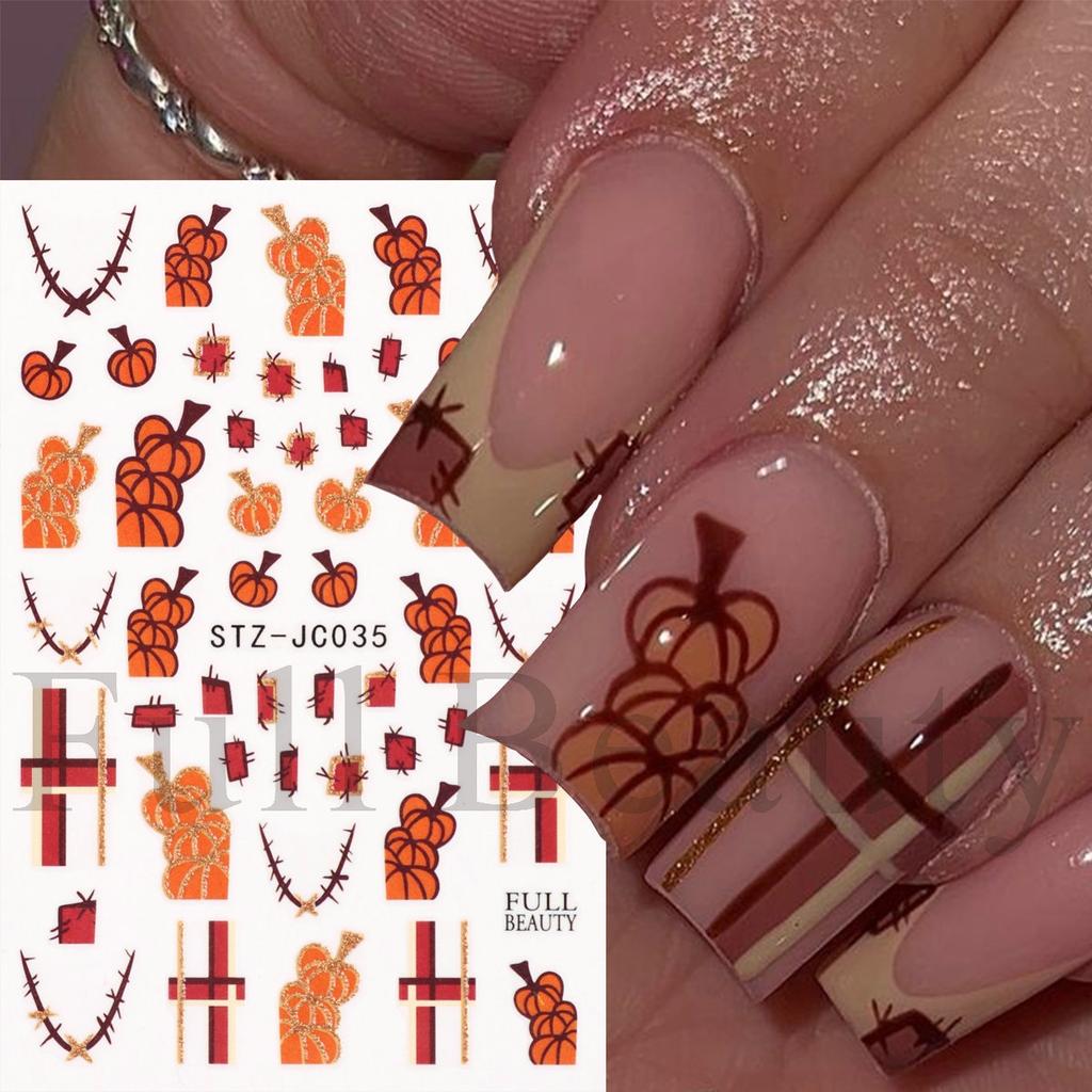 New nail art stickers ins autumn pumpkin retro plaid thorn lines thanksgiving adhesive nail stickers