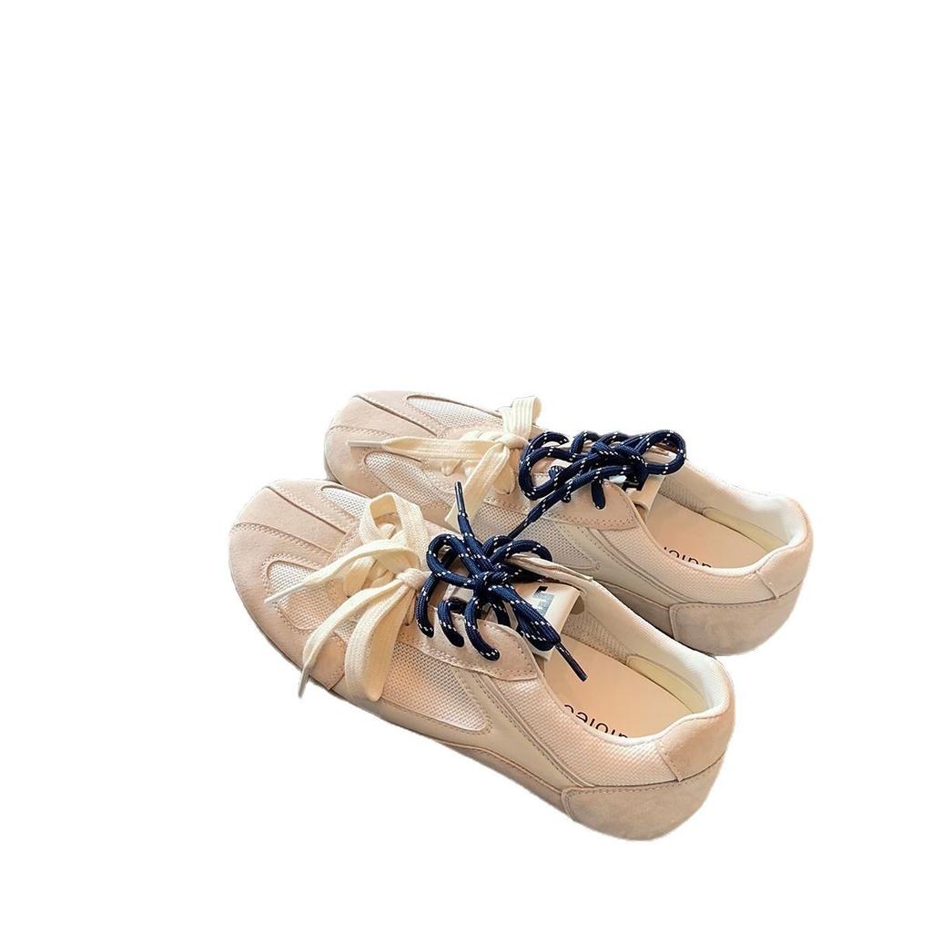 Grape Mother's Same 3cm Inner Height Increase~ Retro Mandarin Duck Shoelaces Spliced Mesh Breathable and Versatile Casual Shoes German Training Shoes