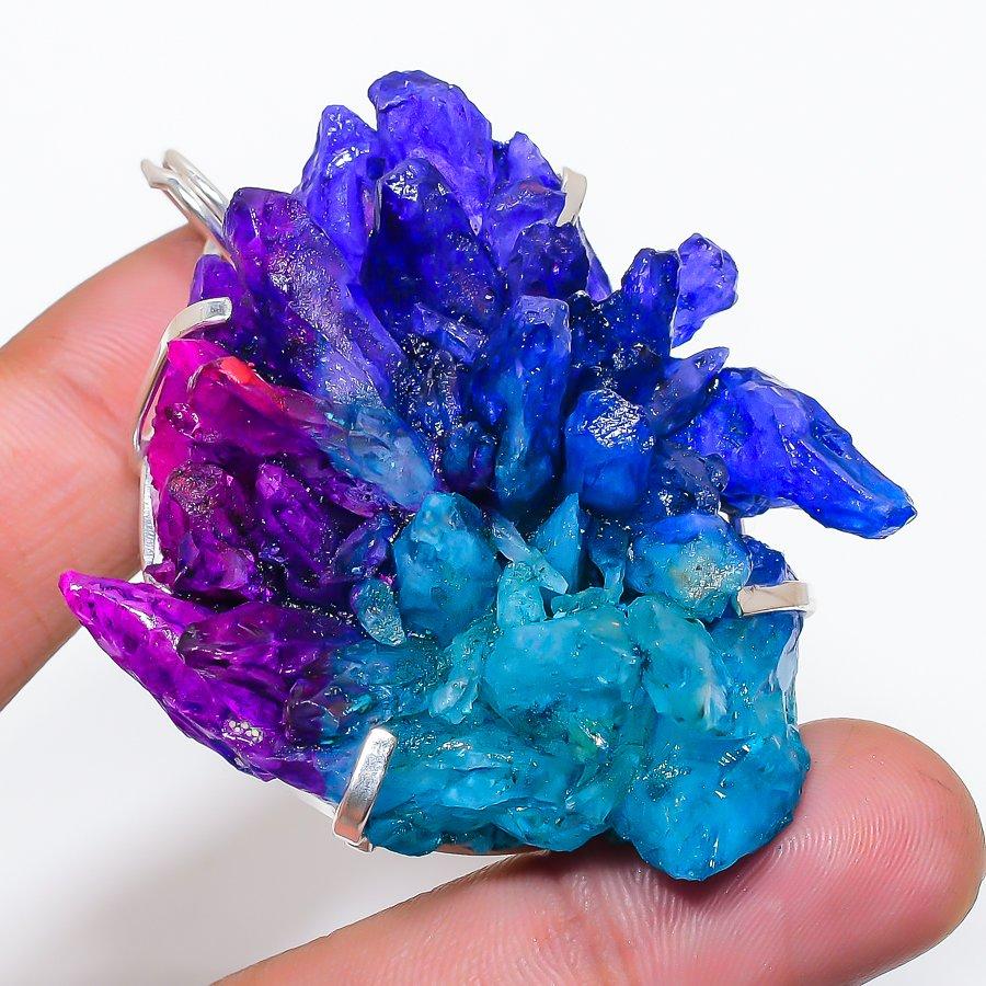 Natural Crystal Druzy Gemstone 925 Sterling Silver Jewelry Pendant 2.56 AP-14124