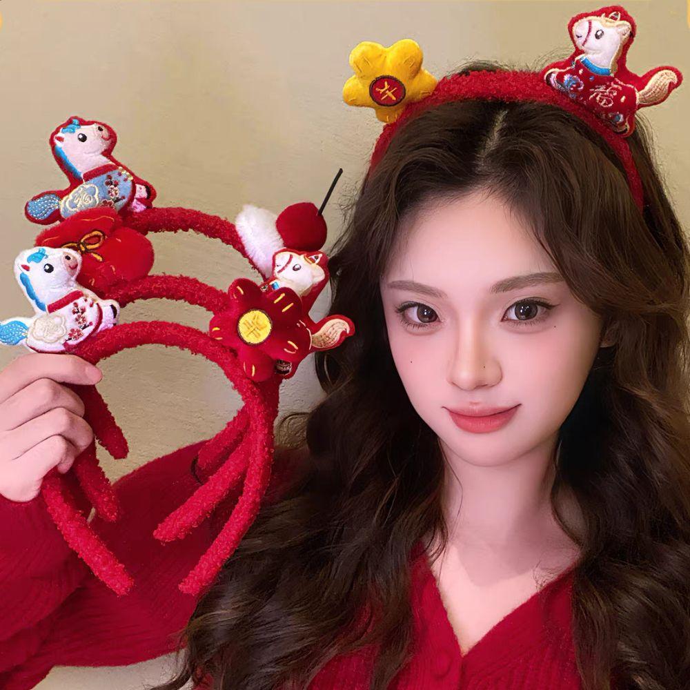 Pony 2026 Neujahrs-Haarreif Cartoon Plüschpferd Puppe Haarreif Exquisiter Pferdehaar-Reifen Damen