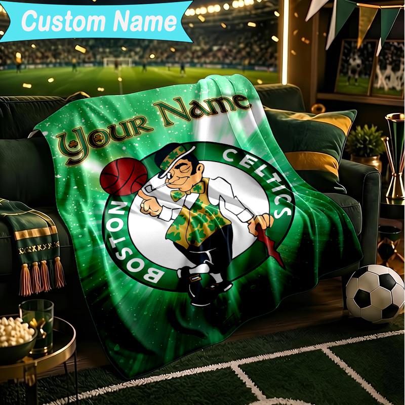 1PC Custom Name Blanket Celtics Logo Flannel Blankets Patterns Throw Blanket All-Season Soft Gift for Couch, Bed, Camping, Birthday Gifts