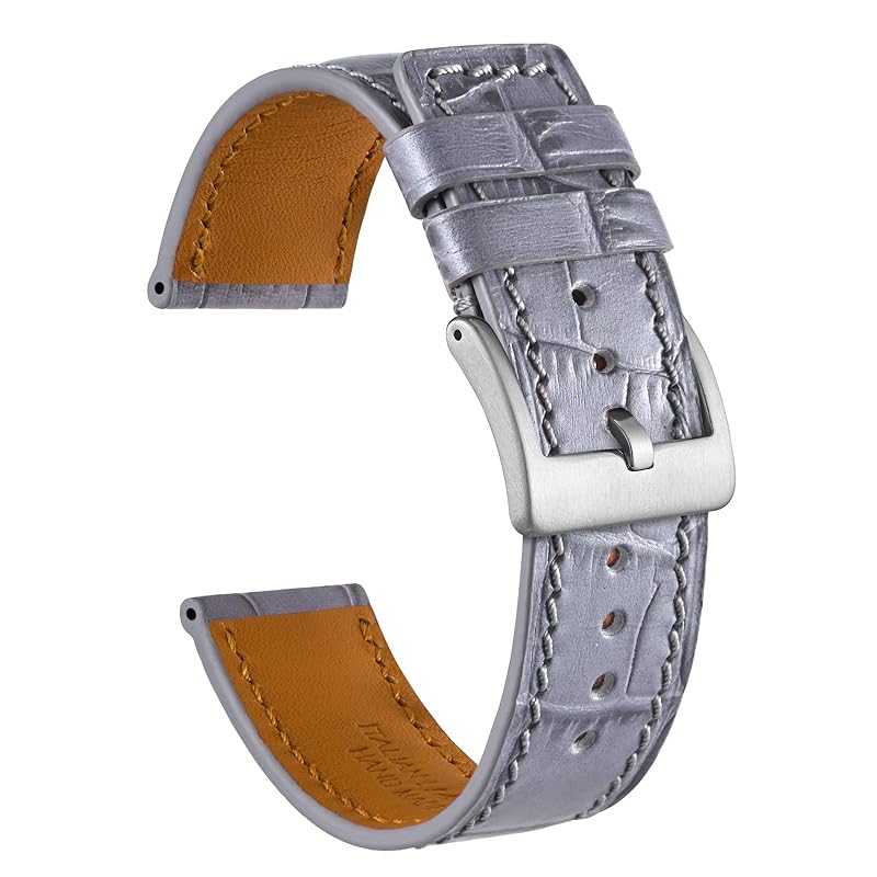 

[Ayadoo] watch band 20mm italian leather watch band gray leather replacement belt classic replacement band silver buckle