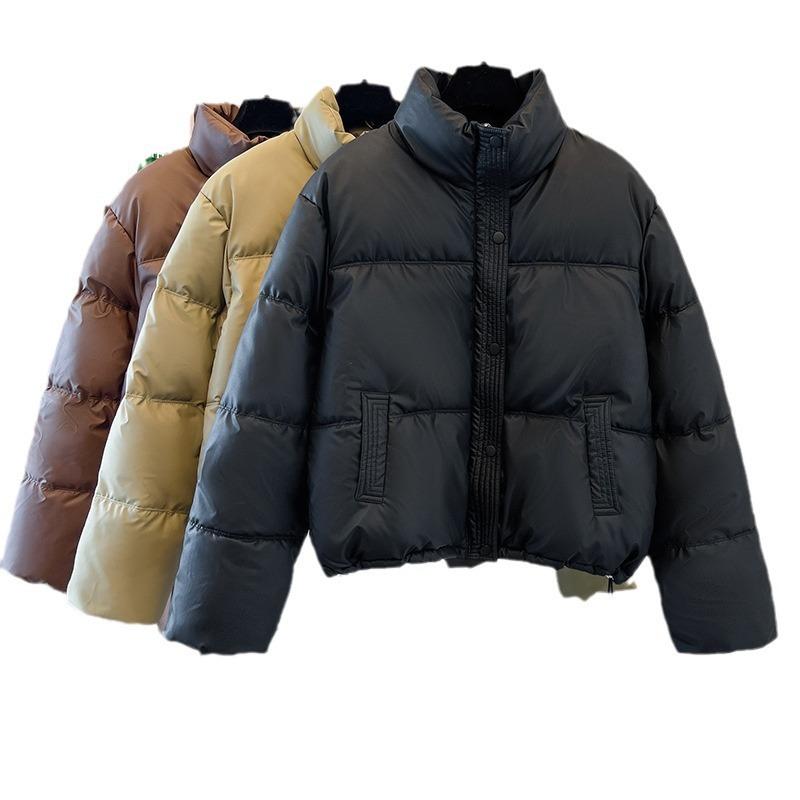 Women's Short-length Down Jacket with Stand-up Collar, Simple and Loose-fitting Design for Winter.