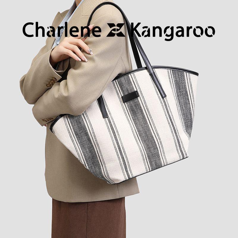 

Charlene & Kangaroo Niche Style Idle Style Striped Tote Large Capacity Work Clothing Satchel Shoulder Bag for Women White Stripes