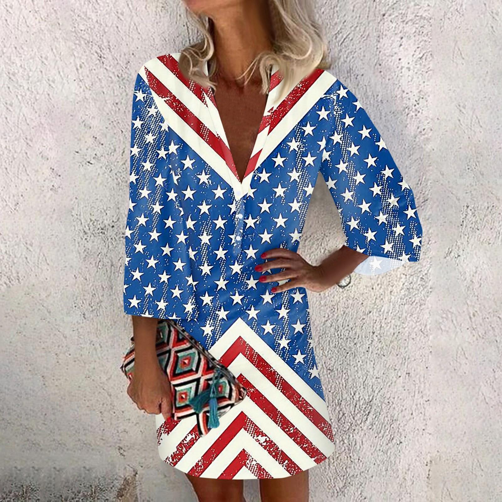 

Платья для женщин Повседневное платье с V-образным вырезом Повседневное платье с рукавами три четверти Сарафан на пуговицах L синий