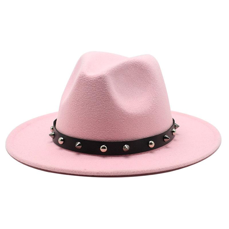 Tweed Hat Black Top Hat Big Brim Rivet Belt Buckle Jazz Hat Felt Hat