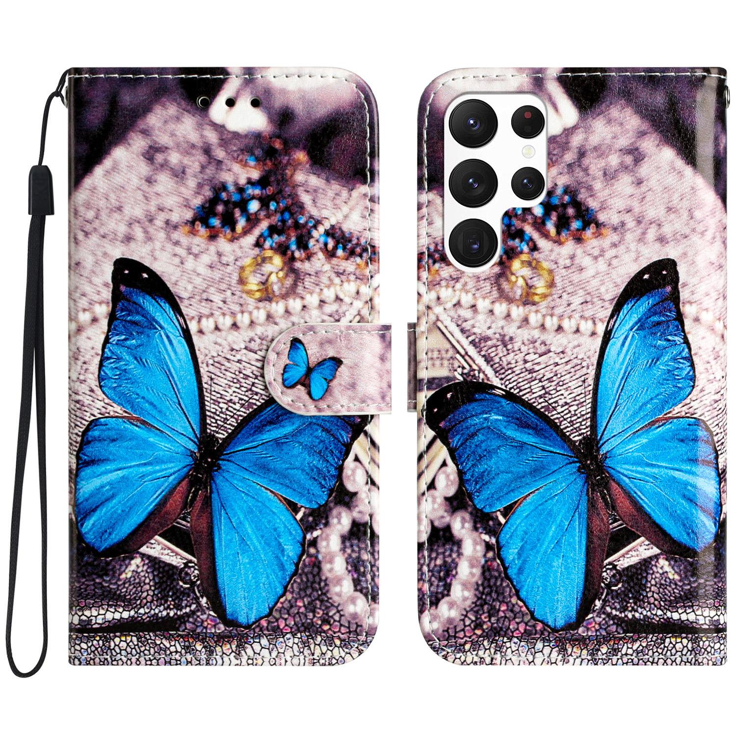 

Для Samsung Galaxy S25 Ultra Чохол-гаманець Дизайн з друкованим малюнком Шкіряний чохол для телефону Blue Butterfly