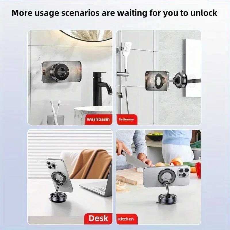 360-Degree Rotating Aluminum Alloy Magnetic Suction Cup Car Mount Portable Design Folding Phone Holder Single-Handed Operation