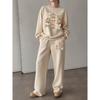 Women's Christmas Print Crewneck & Wide-Leg Pants Set, Soft Chic Long Sleeve Lounge & Athleisure 2-Piece Outfit for Fall Winter