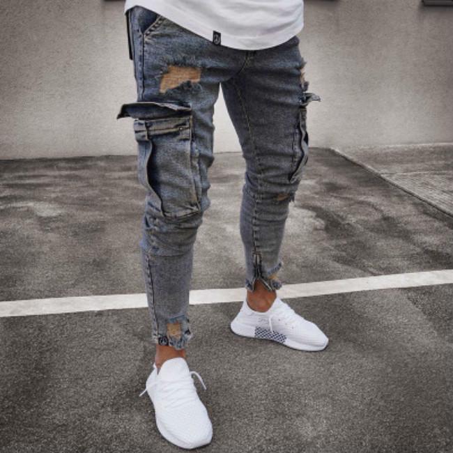 Fashion Causal Pocket Zipper Slim Fit 